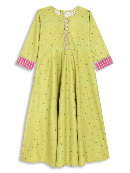Ahalyaa Girls Printed A-Line Velvet Maxi Kids Ethnic Dress | Swadesiicart