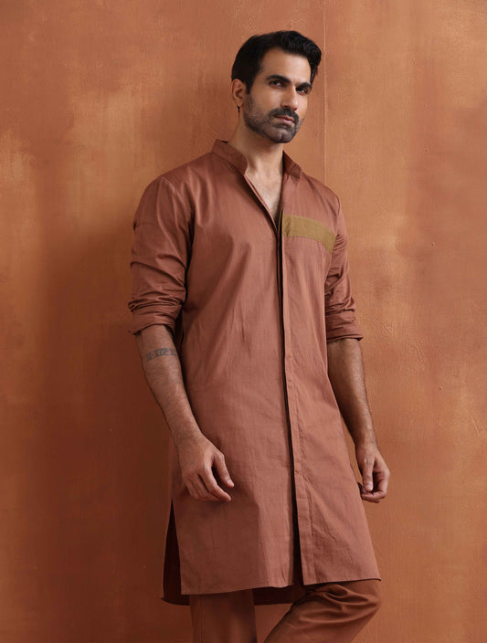 trueBrowns Men's Brown Cotton Front Open Kurta | Swadesiicart