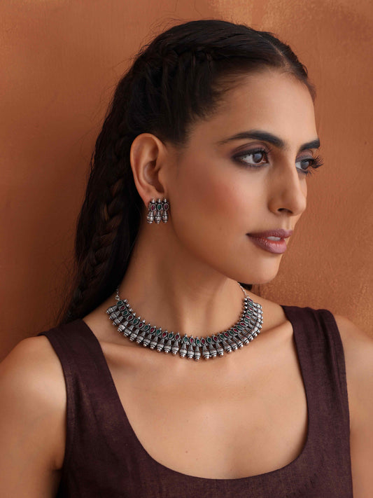 trueBrowns Silver Tone Necklace Set - Swadesiicart