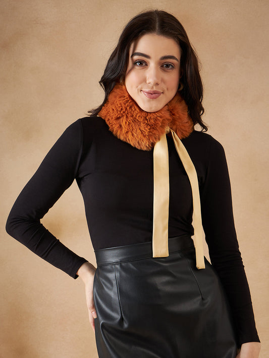 InWeave Women's Carrot Orange Fur Neckpiece - Swadesiicart
