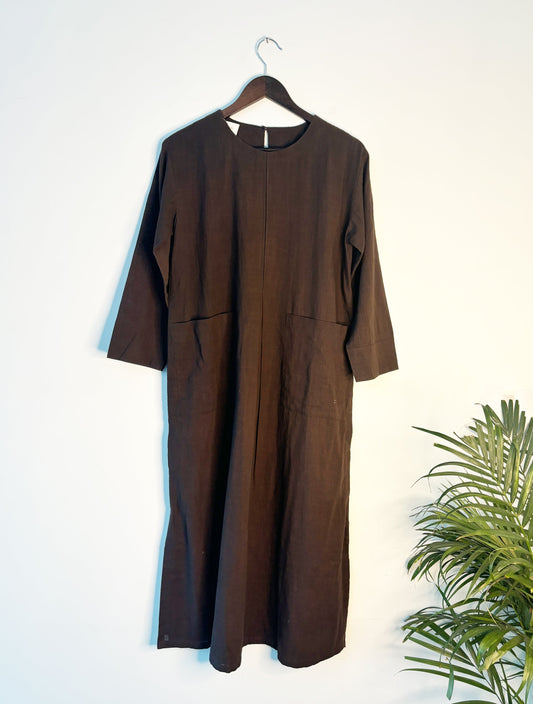 trueBrowns Beige Slub Dress | Swadesiicart