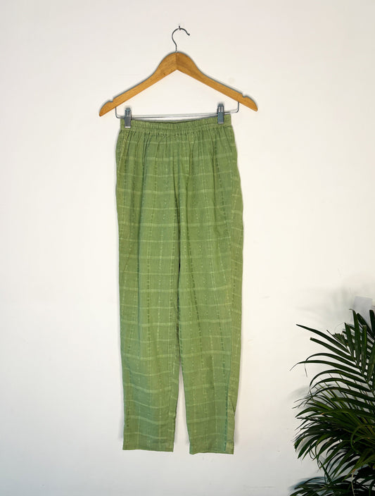 trueBrowns Light Green Cotton Dobby Pants | Swadesiicart