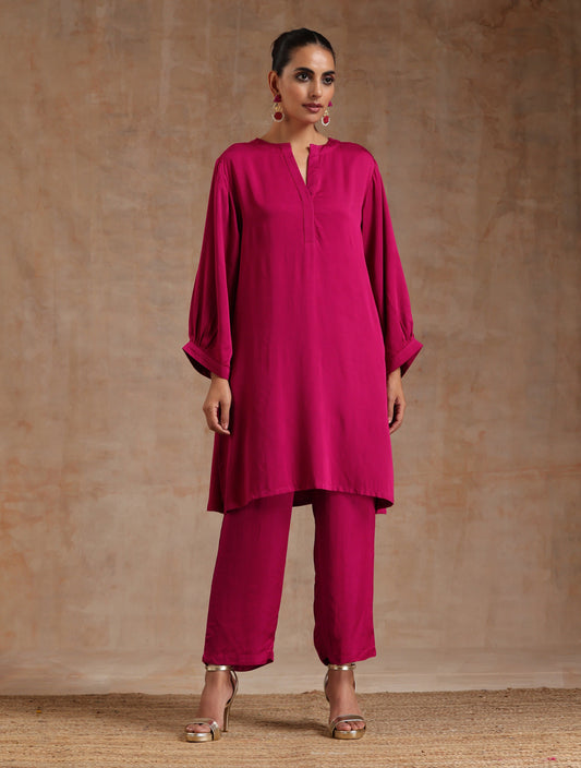 trueBrowns Pink Modal Satin Relax Co-ord Set - Swadesiicart