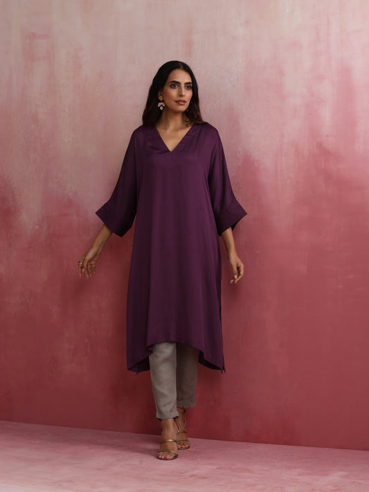 trueBrowns Purple Modal Kimono Kurta Set | Swadesiicart