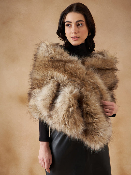 InWeave Women's Winter Beige Faux Fur Cape - Swadesiicart