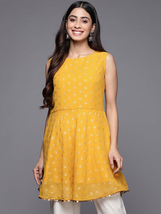 Ahalyaa Boat Neck Printed Embellished Tunic | Swadesiicart