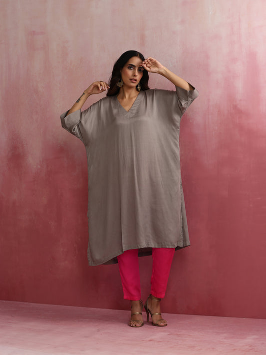 trueBrowns Grey Modal Kimono Kurta Set | Swadesiicart