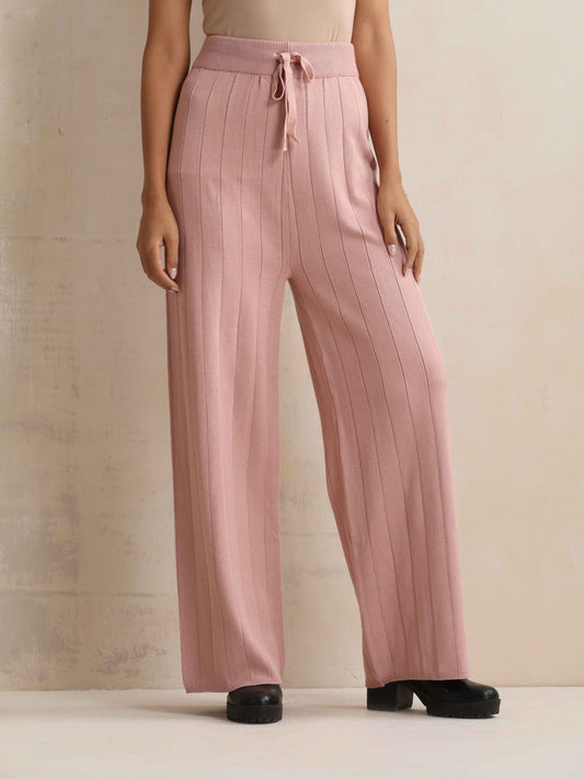 trueBrowns Pink Woollen Flared Pants | Swadesiicart