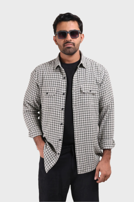 Xkind White Textured Checks Overshirt/ Shirt | Swadesiicart