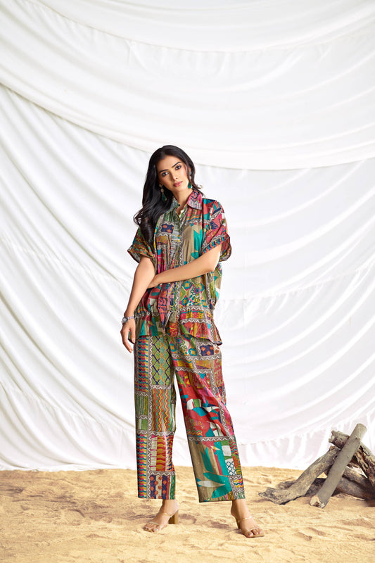 BulBul Kate Beige Chanderi Co-Ord Set - Swadesiicart