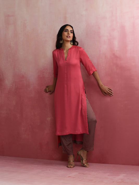 trueBrowns Red Modal Straight Fit Kurta Set | Swadesiicart