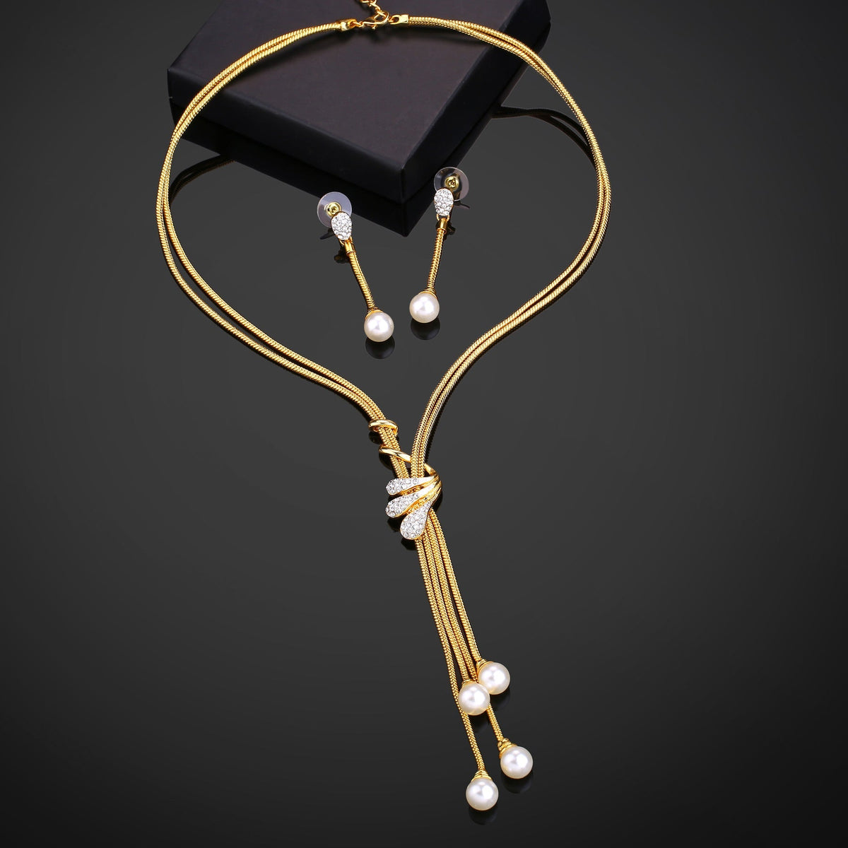 Estele Gold-Polished Trendy Tassel Necklace set with White Pearls for Women