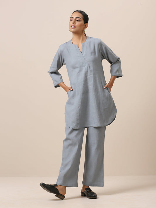 trueBrowns Cotton Steel Blue Short Co-Ord Set | Relove - Swadesiicart
