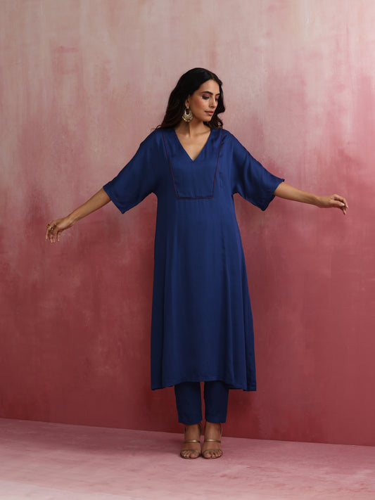 trueBrowns Blue Modal Kimono sleeve Kurta set | Swadesiicart