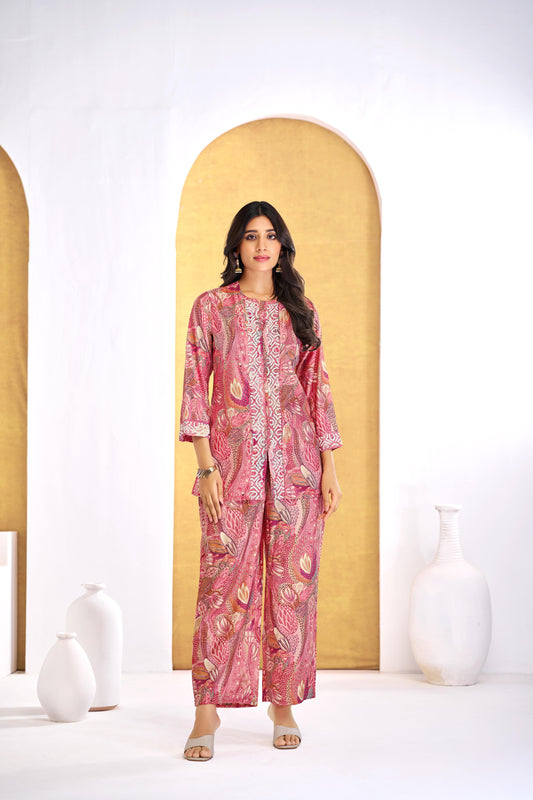BulBul Saumya Rust Chanderi Co-Ord Set - Swadesiicart