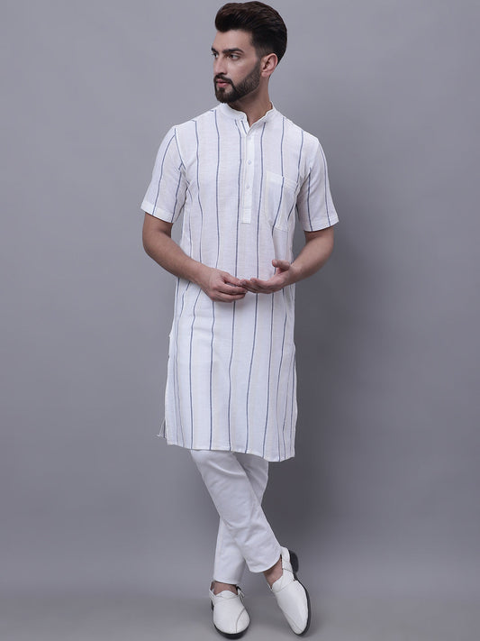 Even Apparels Cream Pure Cotton Short Sleeves Kurta With Band Collar | Swadesiicart