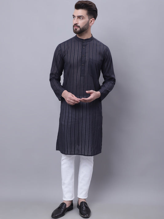 Even Apparels Black Pure Cotton Kurta With Band Collar | Swadesiicart