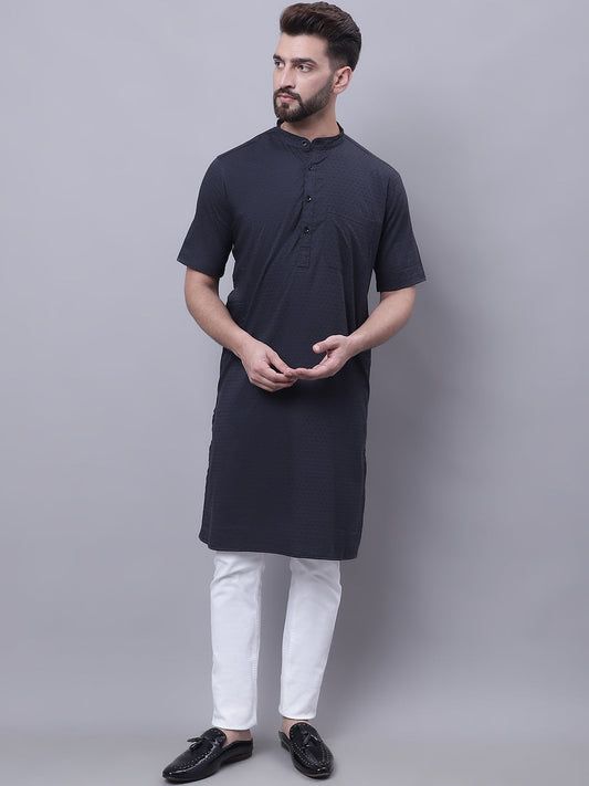 Even Apparels Black Pure Cotton Short Sleeves Kurta With Band Collar | Swadesiicart
