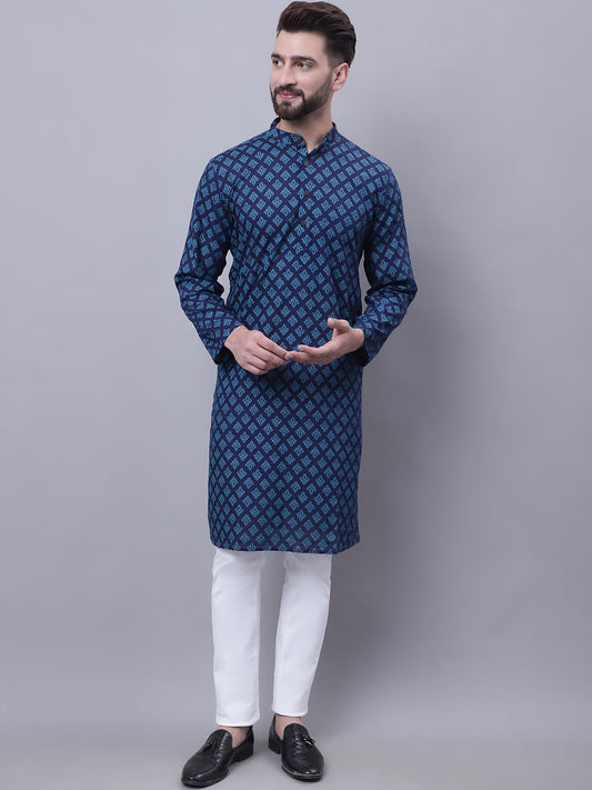 Even Apparels Blue Pure Cotton Kurta With Band Collar | Swadesiicart