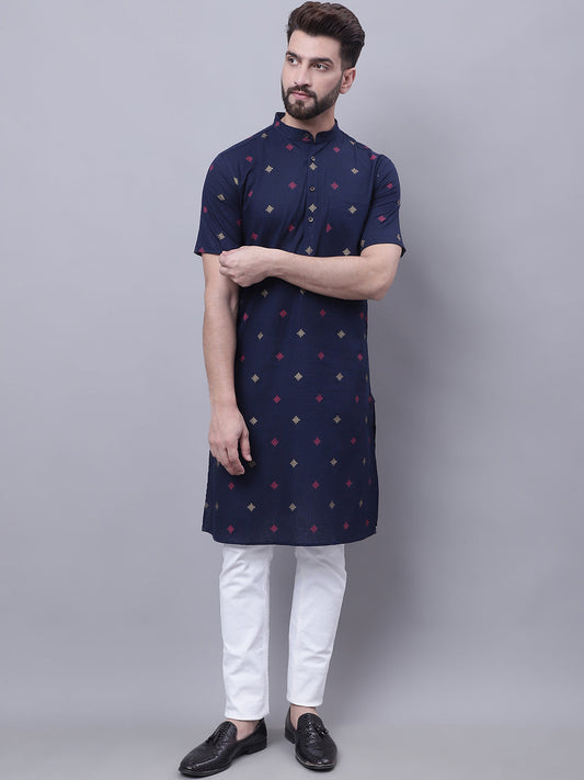 Even Apparels Blue Pure Cotton Short Sleeves Kurta With Band Collar | Swadesiicart