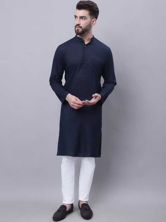 Even Apparels Blue Pure Cotton Kurta With Band Collar | Swadesiicart