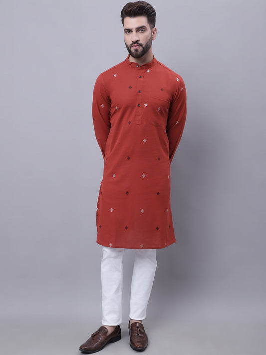 Even Apparels Rust Pure Cotton Kurta With Band Collar | Swadesiicart