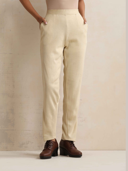 trueBrowns Beige Woollen Pants | Swadesiicart