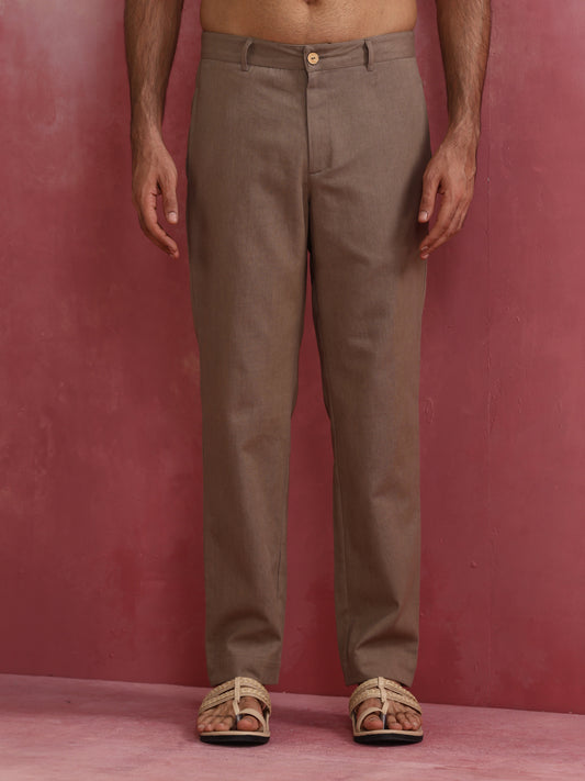 trueBrowns Men's Grey Cotton Twill Pants | Swadesiicart