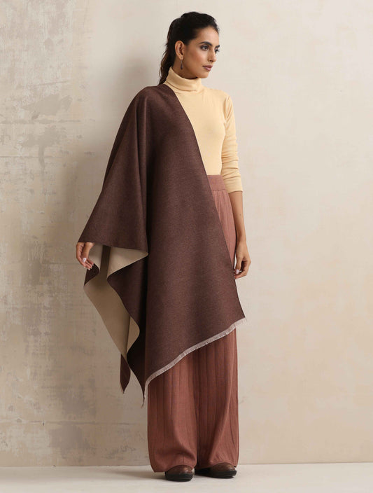 trueBrowns Dark Brown Reversible Woollen Stole | Swadesiicart