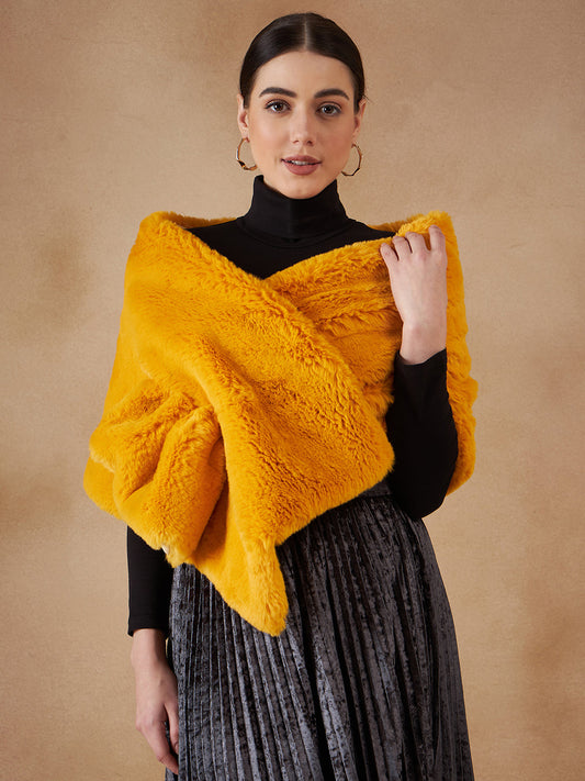 InWeave Women's Yellow Long Faux Fur Cape