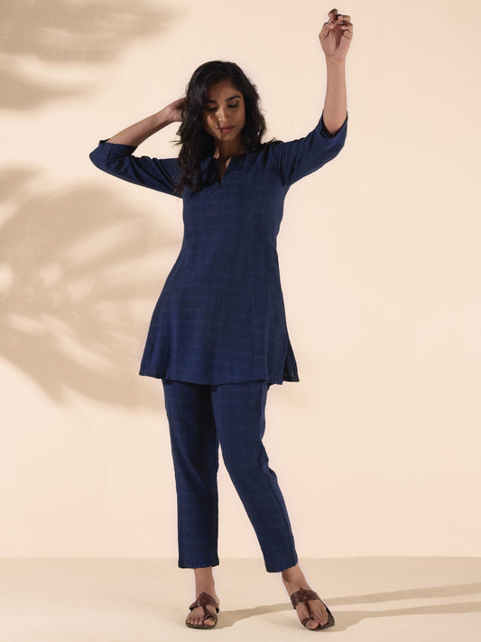 trueBrowns Blue Cotton Dobby Regular Co-ord Set - Swadesiicart