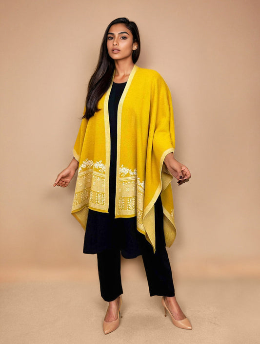 trueBrowns Yellow Woollen Kaftan Cape | Swadesiicart