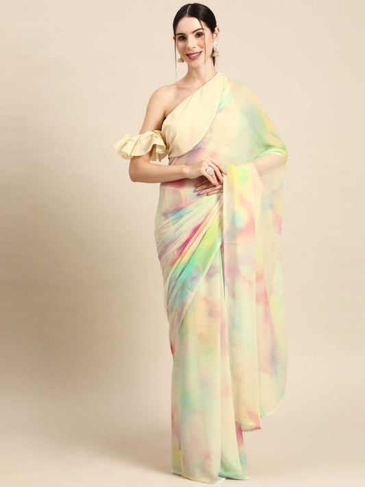 Ahalyaa Abstract Digital Printed Chiffon Saree | Swadesiicart
