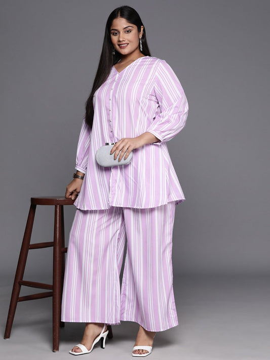 Ahalyaa Plus Size Striped Tunic with Palazzos | Swadesiicart