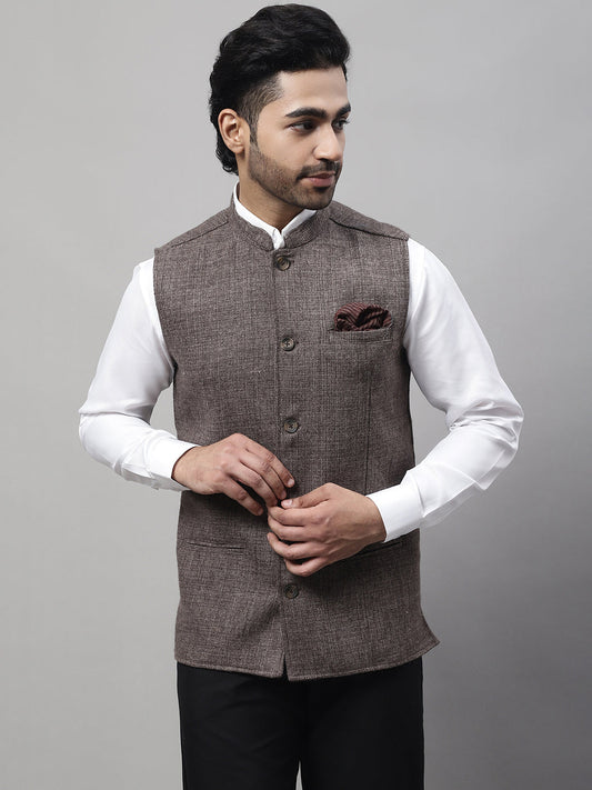 Even Apparels Men's Brown Nehru Jacket With Welt Pockets | Swadesiicart