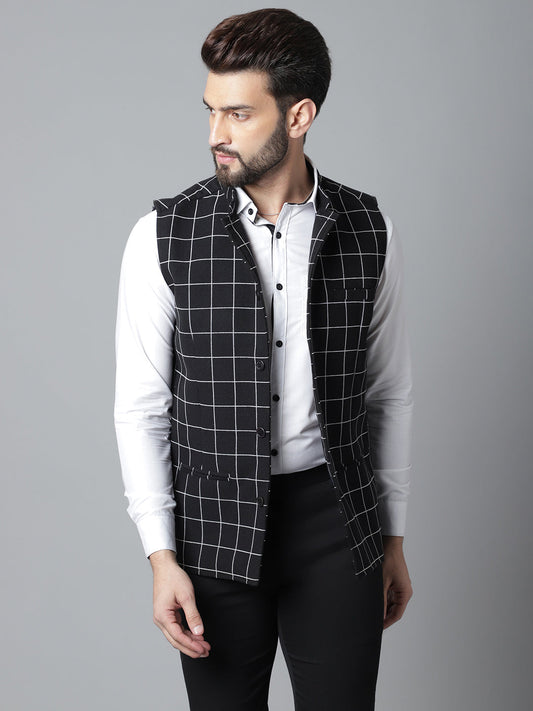 Even Apparels Men's Black Nehru Jacket With Welt Pockets | Swadesiicart