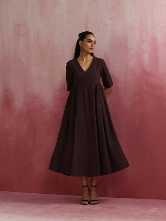 trueBrowns Cola Cotton Dobby Dress | Swadesiicart