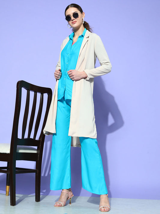 InWeave Women's Aqua Blue Coord Set With Solid Peach Crop Top - Swadesiicart