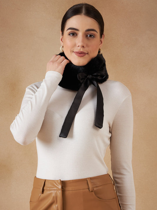 InWeave Women's Black Fur Neckpiece - Swadesiicart