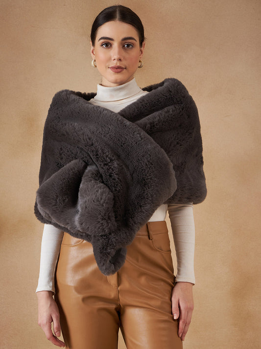 InWeave Slaty Grey Long Faux Fur Cape