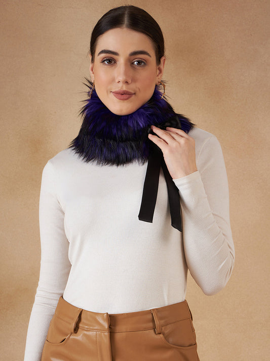 InWeave Women's Purple Black Fur Neckpiece - Swadesiicart