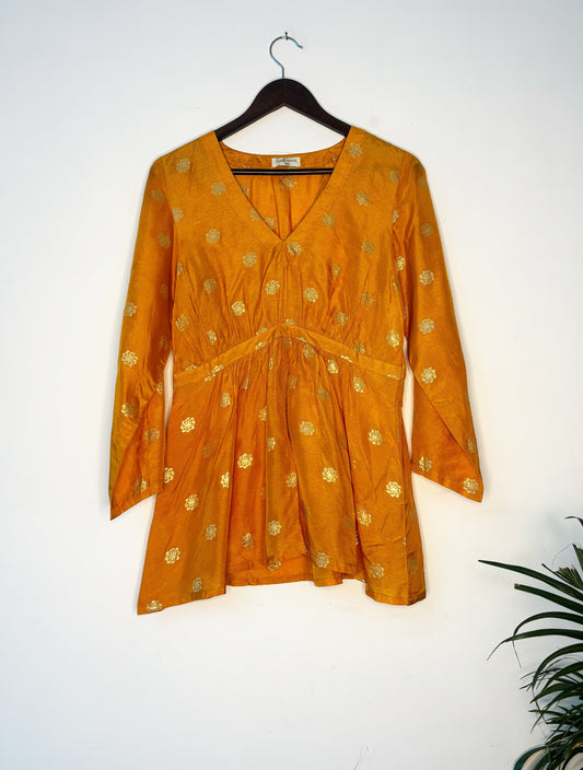 trueBrowns Mustard Zari Embroidered Top | Swadesiicart