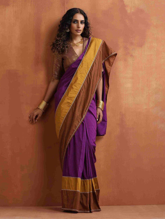 trueBrowns Purple Silk Ready To Wear Saree | Swadesiicart