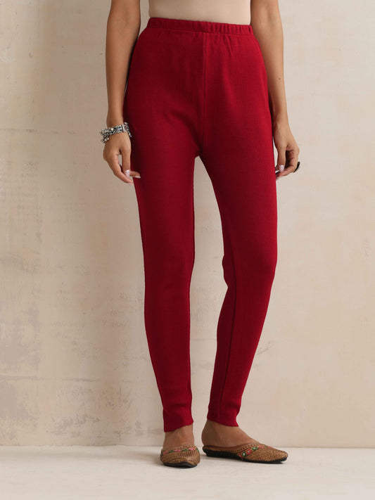 trueBrowns Maroon Woollen Leggings | Swadesiicart