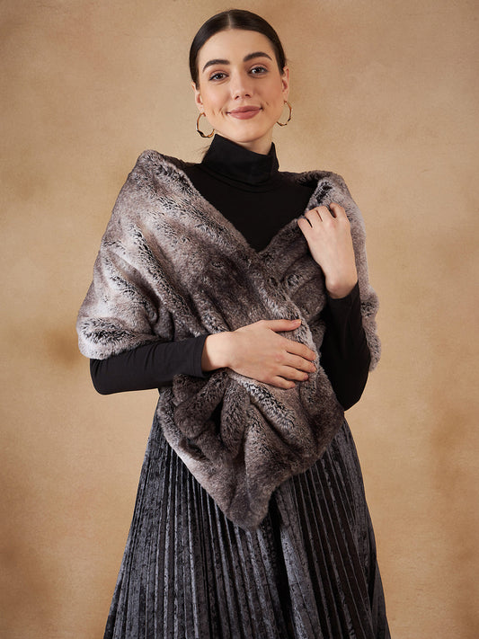 InWeave Women's Dark Grey Duble Shade Long Faux Fur Cape - Swadesiicart