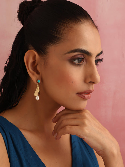 trueBrowns Brass Pearl Drop Earrings - Swadesiicart