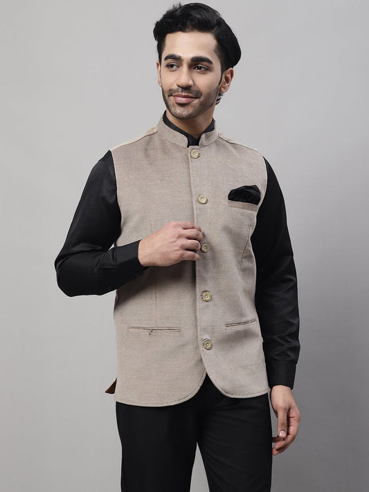 Even Apparels Men's Beige Nehru Jacket With Welt Pockets | Swadesiicart