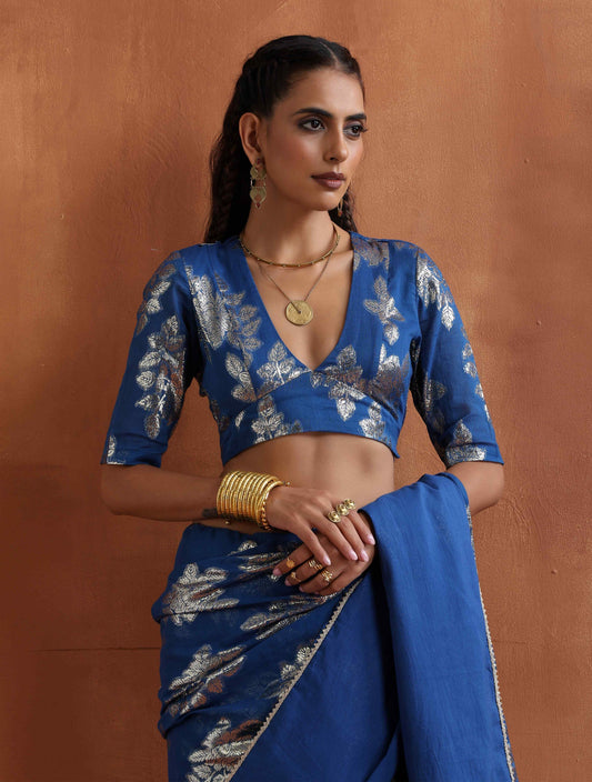 trueBrowns Blue Metallic Blouse | Swadesiicart