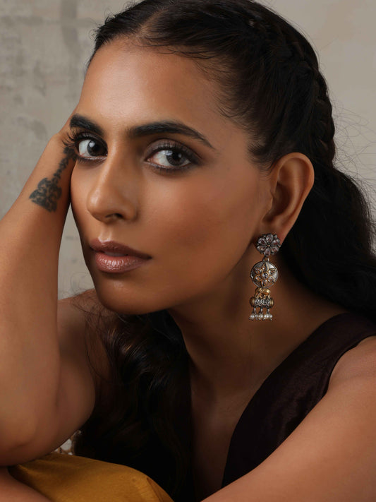 trueBrowns Silver Gold Tone Kundan Earrings | Swadesiicart