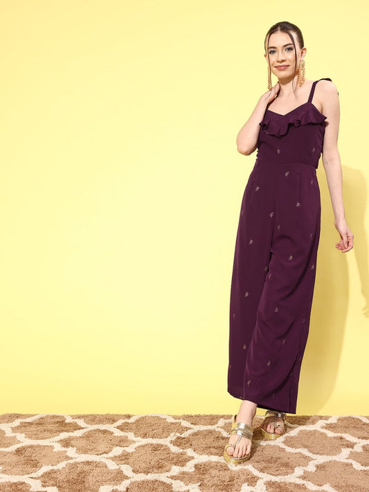 Ahalyaa Printed Basic Jumpsuit with Ruffles | Swadesiicart